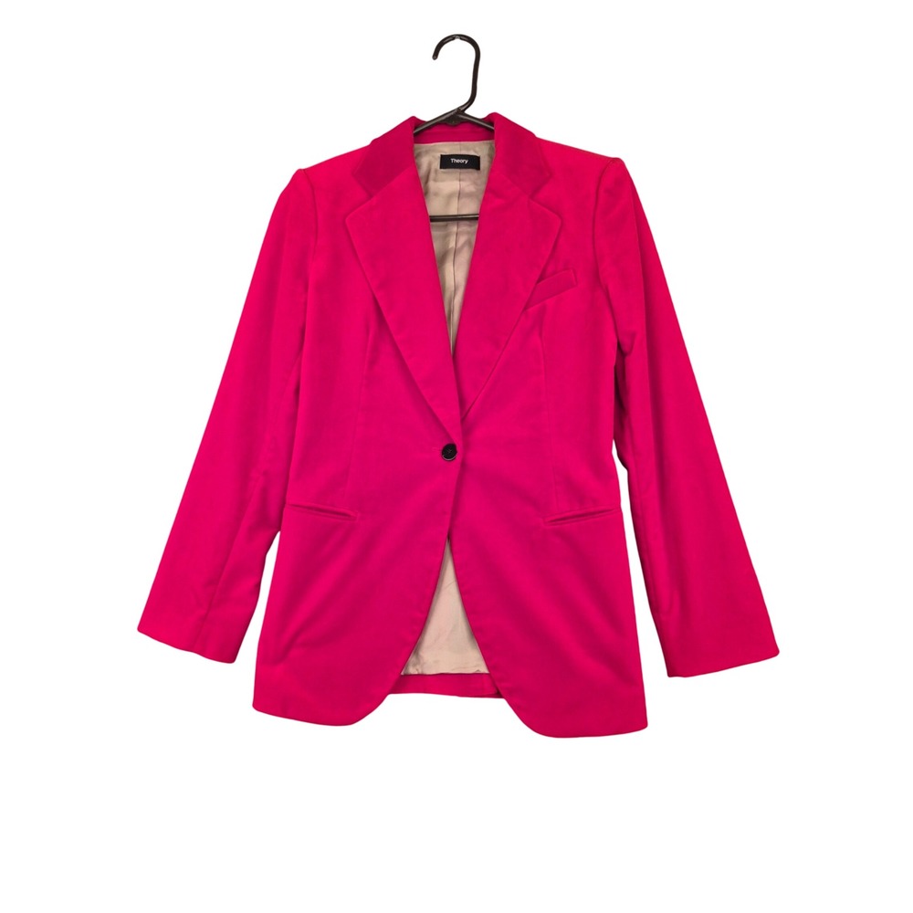 Theory Womens Magenta Pink Red Velvet Cinched Tailored‎ Blazer Jacket Sz 00